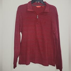 Men's Burgundy Striped IZOD Quarter Zip Pullover Sweater Size Medium